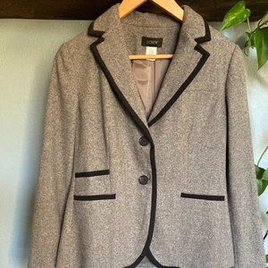 J. Crew Womens Blazer Gray Wool Black Piping Detail size 8